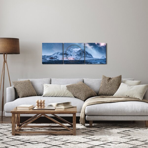 Tablou cu munți și ceul cu stele (cu ceas) (90x30 cm)