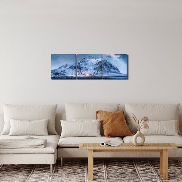 Tablou cu munți și ceul cu stele (cu ceas) (90x30 cm)