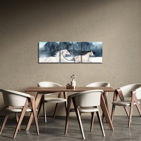 Tablou cu caii pictați (cu ceas) (90x30 cm)
