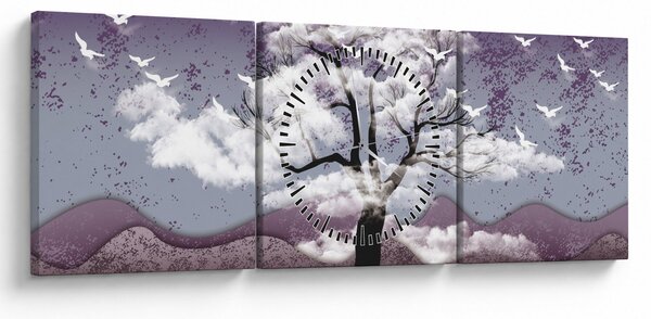 Tablou - Copac în nori (cu ceas) (90x30 cm)