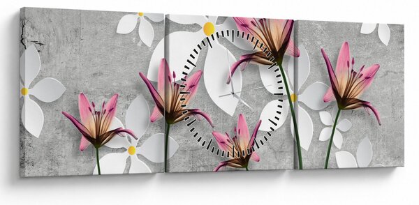 Tablou cu abstracție florală (cu ceas) (90x30 cm)