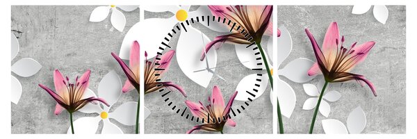 Tablou cu abstracție florală (cu ceas) (90x30 cm)