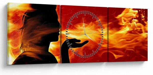 Tablou femeii în foc (cu ceas) (90x30 cm)