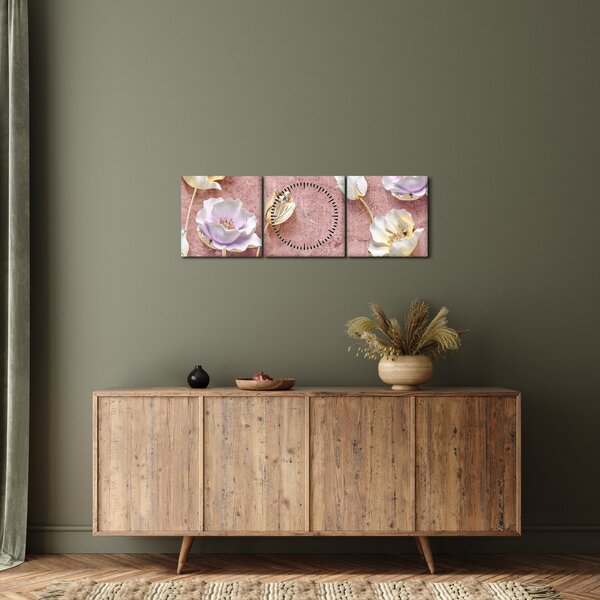 Tablou cu flori (cu ceas) (90x30 cm)