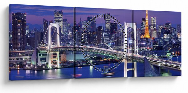 Tablou metropolei nocture (cu ceas) (90x30 cm)