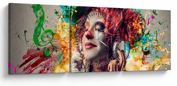 Tablou - Artista cu căști (cu ceas) (90x30 cm)