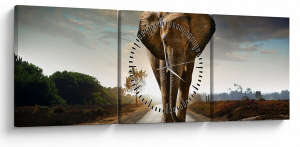 Tablou cu elefant (cu ceas) (90x30 cm)