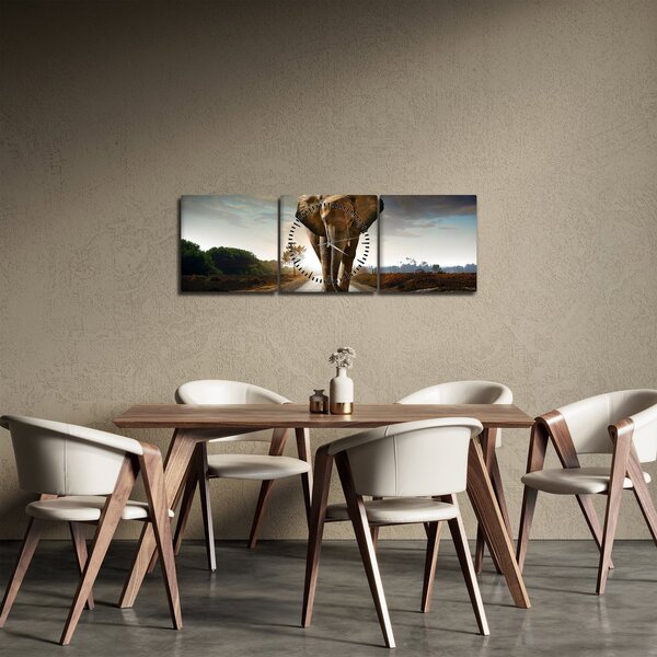 Tablou cu elefant (cu ceas) (90x30 cm)