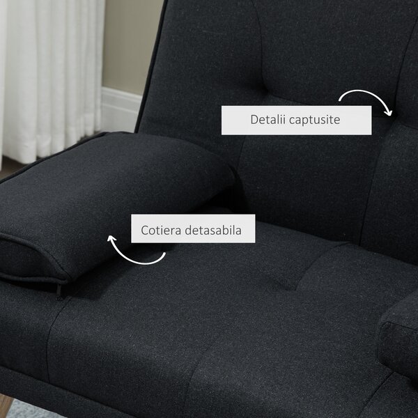 HOMCOM Canapea Extensibilă cu 3 Locuri, 2 Brațe Detașabile și Suport pentru Pahare, 181x77x78 cm, Gri antracit | Aosom Romania