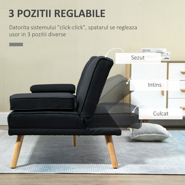 HOMCOM Canapea Extensibilă cu 3 Locuri, 2 Brațe Detașabile și Suport pentru Pahare, 181x77x78 cm, Gri antracit | Aosom Romania
