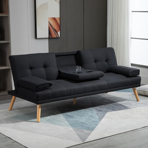 HOMCOM Canapea Extensibilă cu 3 Locuri, 2 Brațe Detașabile și Suport pentru Pahare, 181x77x78 cm, Gri antracit | Aosom Romania