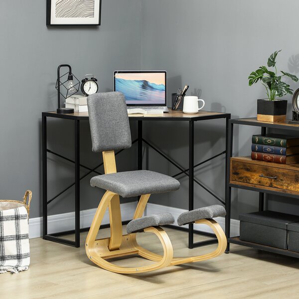 HOMCOM Scaun genunchi ergonomic, din lemn de mesteacăn, care permite o mișcare ușoară de leagăn, 51x84x93 cm, Gri | Aosom Romania
