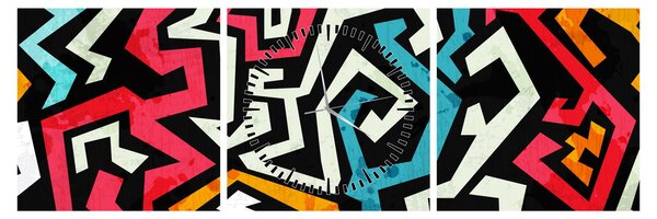 Tablouabstracție grafică (cu ceas) (90x30 cm)