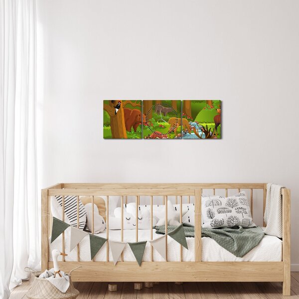 Tablou pentru copii cu animale (cu ceas) (90x30 cm)