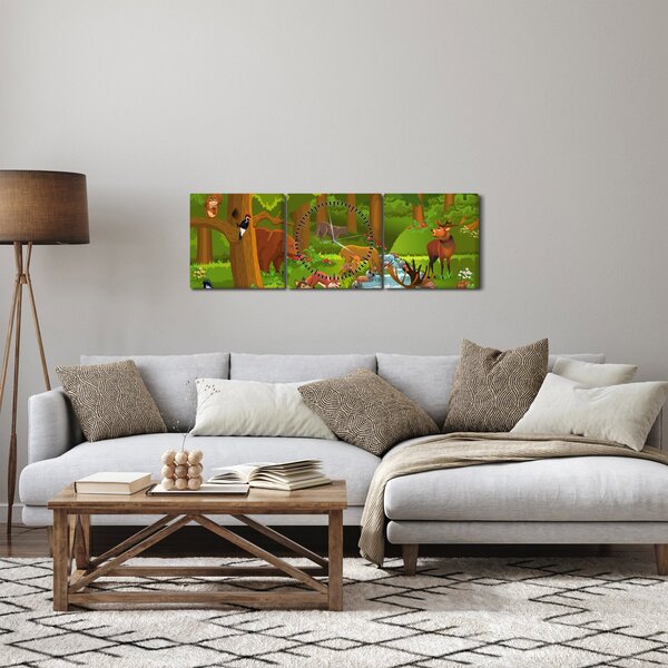 Tablou pentru copii cu animale (cu ceas) (90x30 cm)
