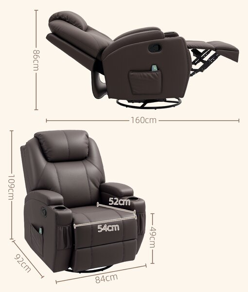 HOMCOM Fotoliu Rabatabil Manual, Fotoliu Electric Rotativ cu Telecomandă și Suport pentru Picioare, 84x92x109 cm, Maro | Aosom Romania