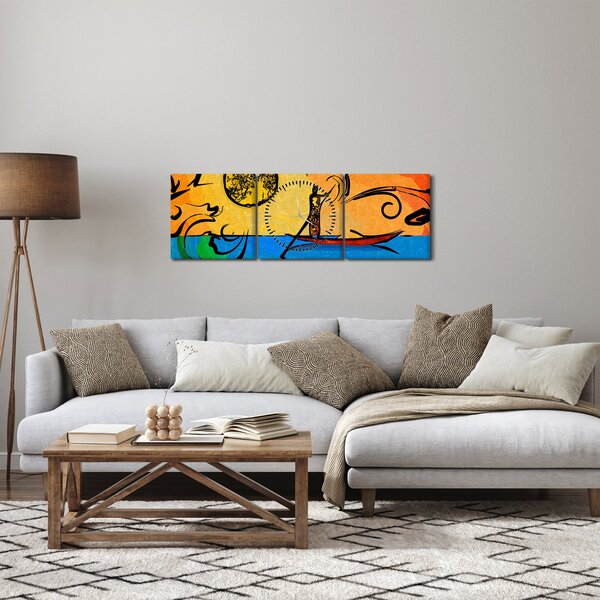 Tablou cu pictură străveche (cu ceas) (90x30 cm)