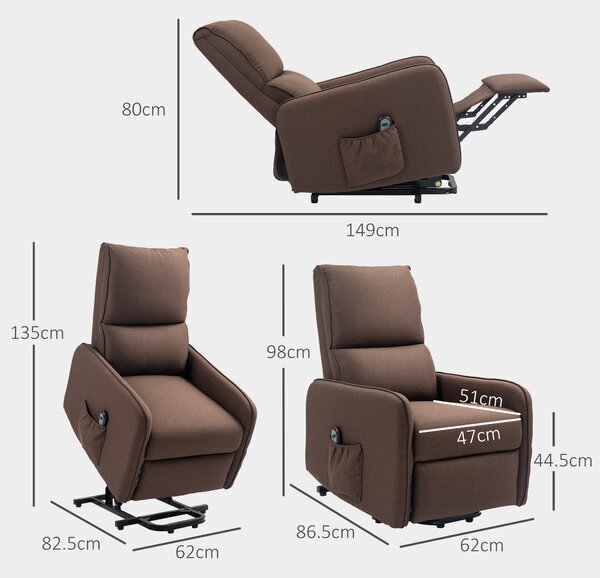 HOMCOM Fotoliu Electric de Relaxare cu Telecomandă, Suport pentru Picioare și Buzunar Lateral, 62x86,5x98 cm, Maro Închis | Aosom Romania