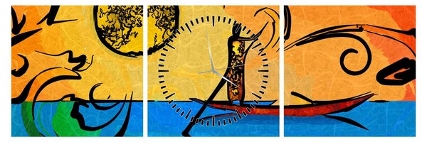 Tablou cu pictură străveche (cu ceas) (90x30 cm)
