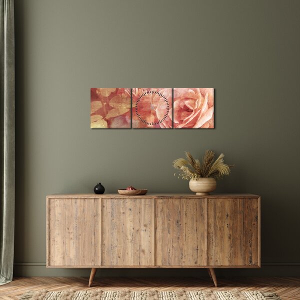 Tablou cu trandafir (cu ceas) (90x30 cm)