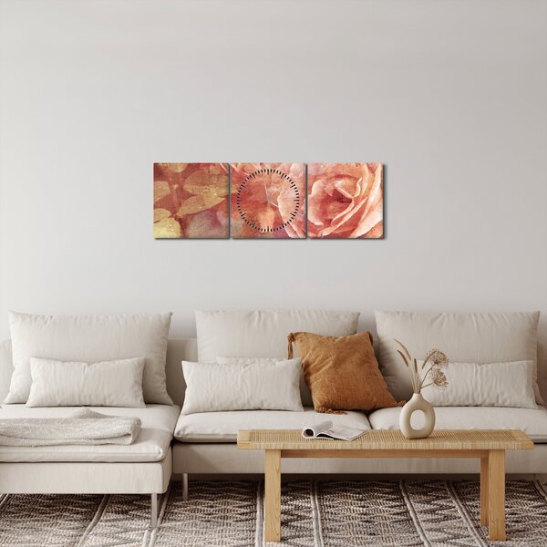 Tablou cu trandafir (cu ceas) (90x30 cm)