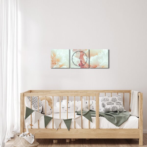 Tablou cu flori (cu ceas) (90x30 cm)