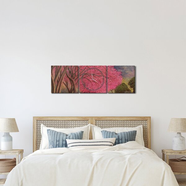 Tablou cu copaci înfloriți (cu ceas) (90x30 cm)