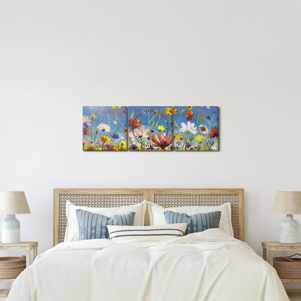 Tablou cu luncă înflorită (cu ceas) (90x30 cm)