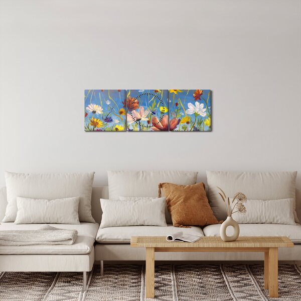Tablou cu luncă înflorită (cu ceas) (90x30 cm)