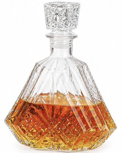 Sticla eleganta Pufo Pyramid pentru bautura, lichior sau whisky, 750 ml, transparenta– rafinata si rezistenta