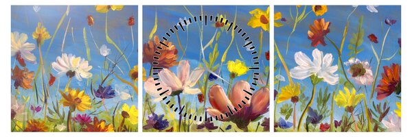Tablou cu luncă înflorită (cu ceas) (90x30 cm)