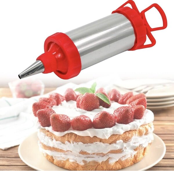 Set seringa de cofetarie Pufo Cake cu 9 capete pentru ornat prajituri si torturi, rosu