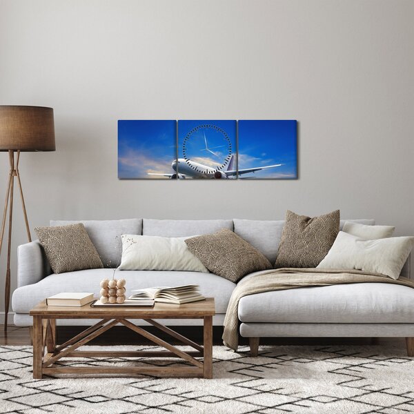 Tablou cu avion (cu ceas) (90x30 cm)