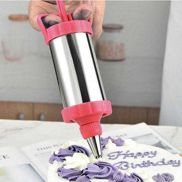 Set seringa de cofetarie Pufo Cake cu 9 capete pentru ornat prajituri si torturi, rosu