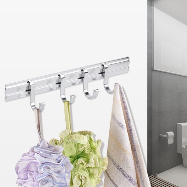 Cuier din aluminiu Pufo cu 4 carlige pentru bucatarie– Suport ustensile, prosoape si accesorii, montaj pe perete, 27 cm