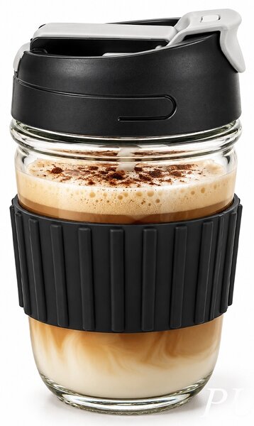Pahar de voiaj din sticla cu pai, 400 ml – pahar reutilizabil pentru cafea, ceai, limonada, sucuri si bauturi calde sau reci