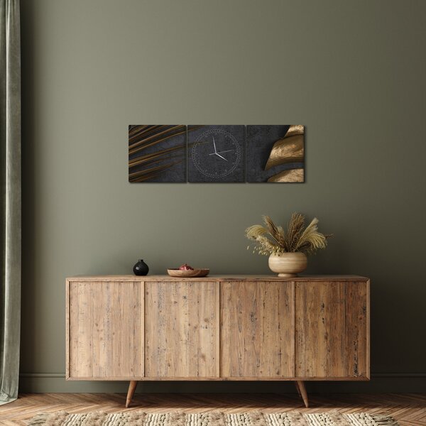 Tablou cu frunze aurii (cu ceas) (90x30 cm)