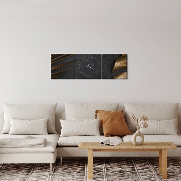 Tablou cu frunze aurii (cu ceas) (90x30 cm)
