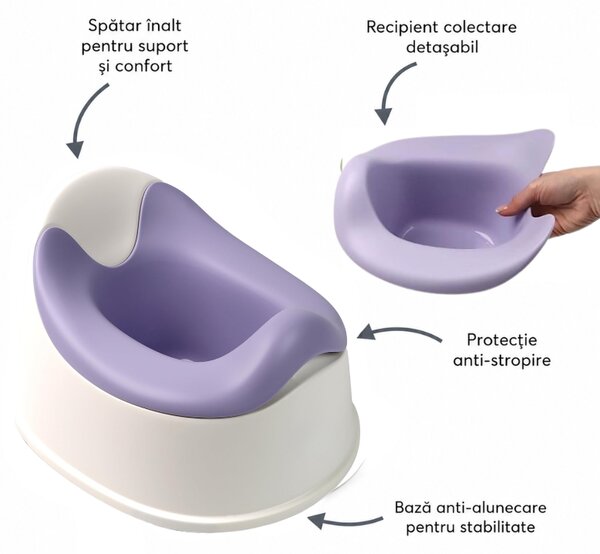 Olita copii Kidizi GoPot violet – spatar inalt, recipient detasabil, baza anti-alunecare