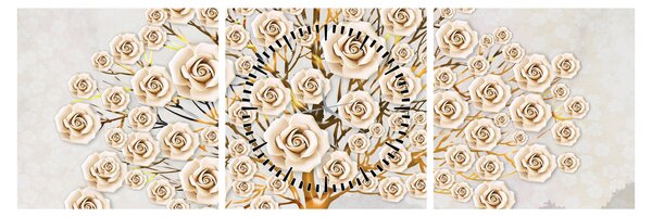 Tablou cu copac cu flori (cu ceas) (90x30 cm)