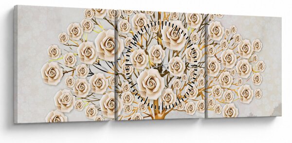 Tablou cu copac cu flori (cu ceas) (90x30 cm)
