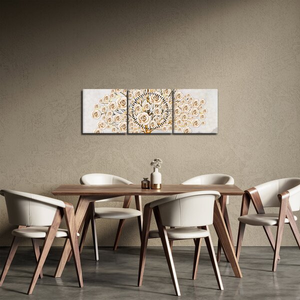 Tablou cu copac cu flori (cu ceas) (90x30 cm)