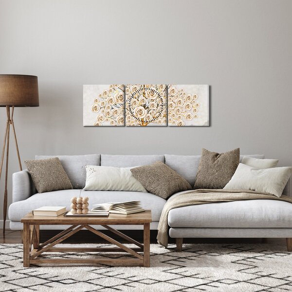 Tablou cu copac cu flori (cu ceas) (90x30 cm)