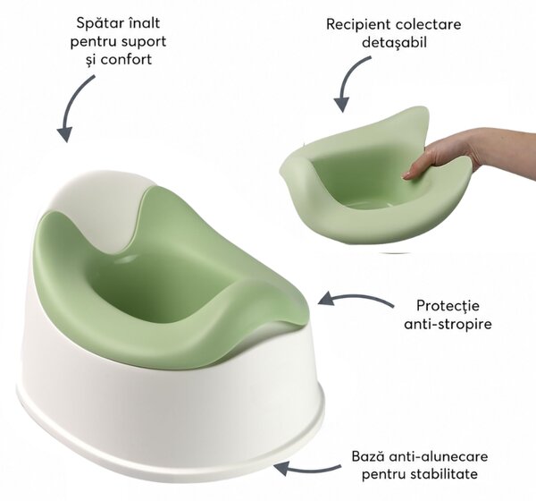 Olita copii Kidizi GoPot verde– spatar inalt, recipient detasabil, baza anti-alunecare