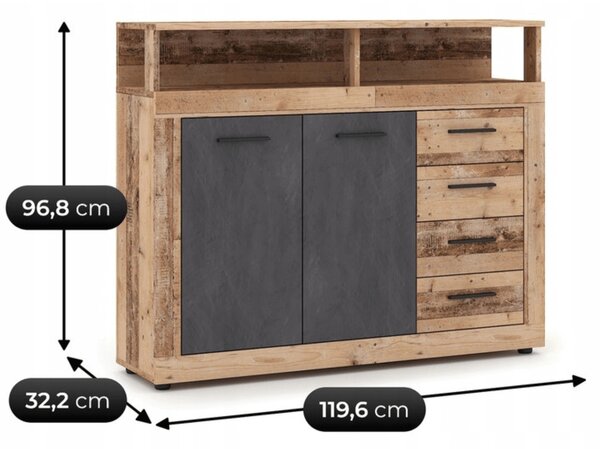 Comodă Blaho Midi A (stejar + negru). Promo -13%. 1157063