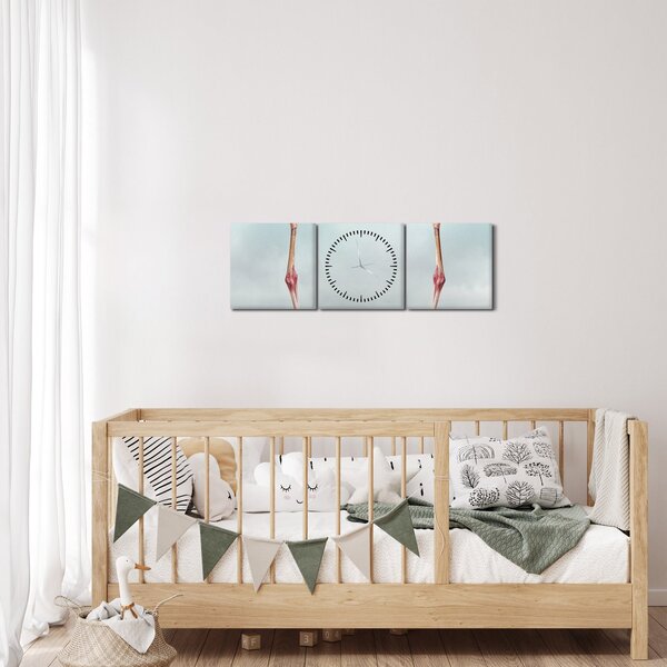 Tablou cu doi flamingo (cu ceas) (90x30 cm)