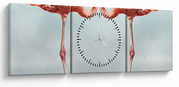 Tablou cu doi flamingo (cu ceas) (90x30 cm)