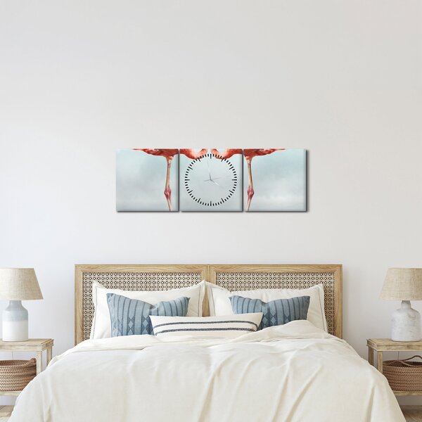 Tablou cu doi flamingo (cu ceas) (90x30 cm)