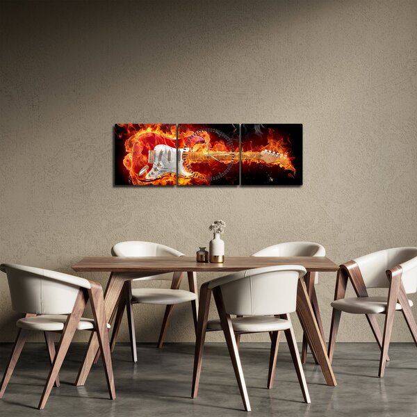 Tablou - Gtara în flăcări (cu ceas) (90x30 cm)