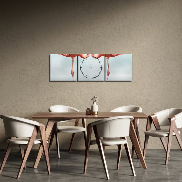 Tablou cu doi flamingo (cu ceas) (90x30 cm)